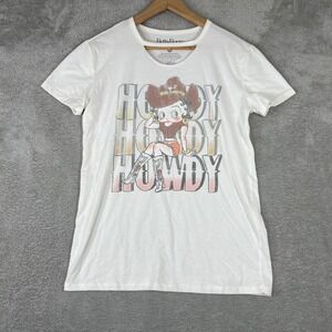 Betty Boop Shirt Adult XS White Howdy Cowgirl Graphic Cutout Neck Western Rodeo